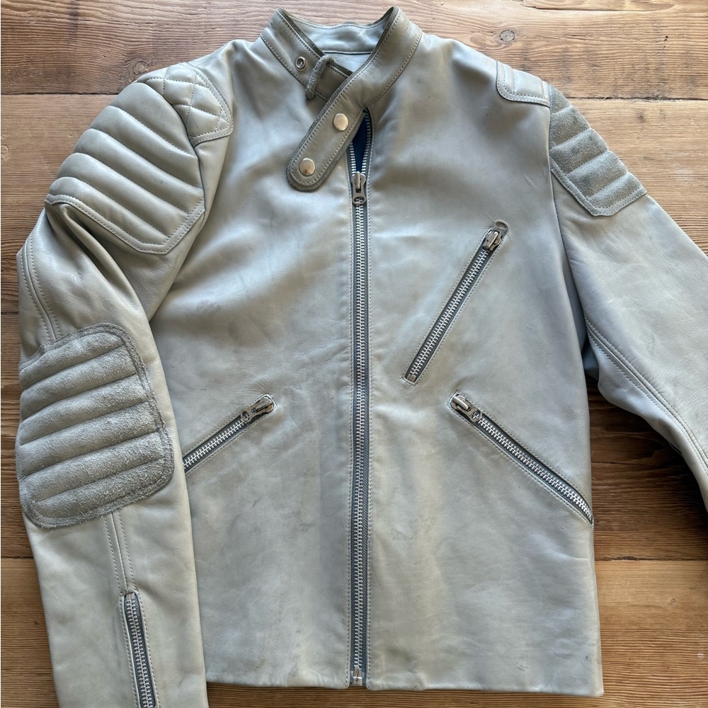 Acne Studios Oliver Leather Biker Jacket, Grey, Size 50